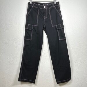 True Religion Black Pink Contrast Stitch Cargo Pants Military Straight Size 27